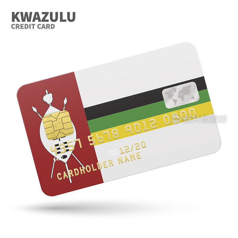 Credit card with KwaZulu flag background for bank, presentations and